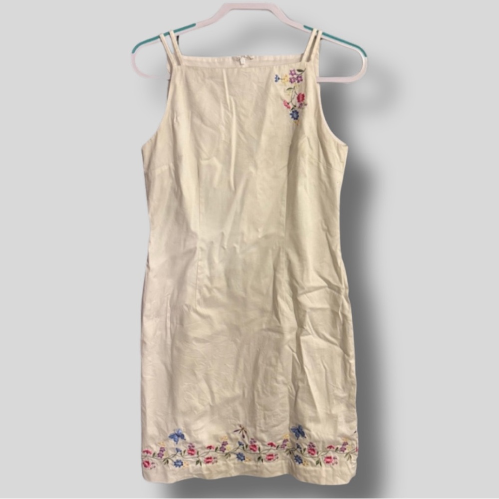 Y2K Amanda Smith High Neck Halter Dress Women’s 8 Floral Embroidered Butterfly